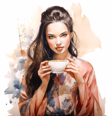 Hojicha vs matcha - Young woman drinking hojicha tea