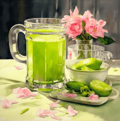 Sencha vs matcha - jug of sencha tea with pink flowers