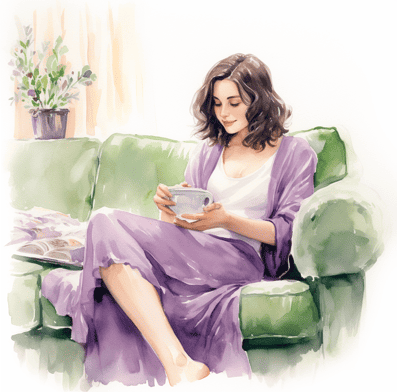 Woman drinking tea on her couch