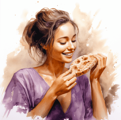 Woman with cheastnut flour bread