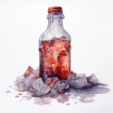 Bottle of prune juice and ice