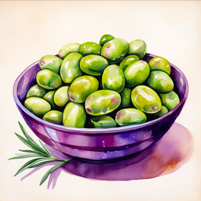 Bowl of green olives