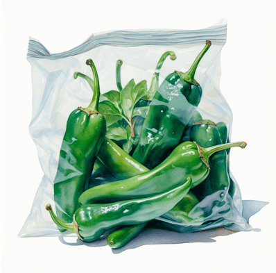 Poblano peppers in a freezer bag