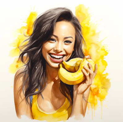 Banana vs potato: Woman eating bananas
