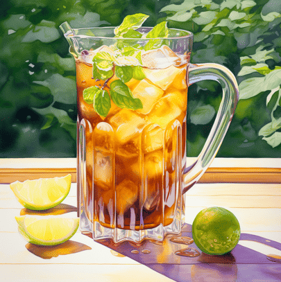 Jug of iced tea in windowsill