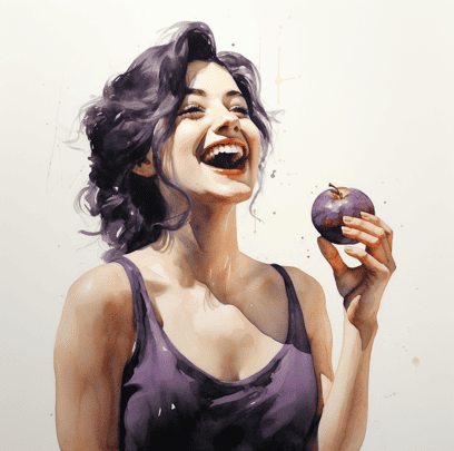 Woman eating a plum