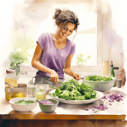 Woman prepping food in kitchen