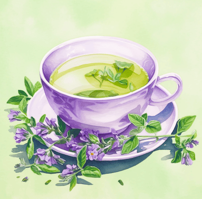 Cup of jasmine tea on green background