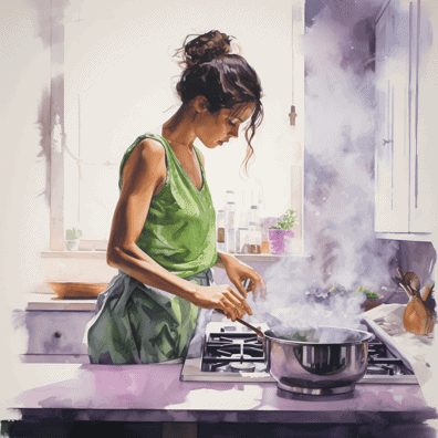 Woman cooking in kitchen