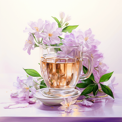 Glass cup of jasmine tea