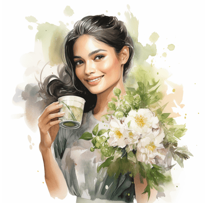 Woman drinking jasmine tea