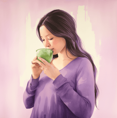 Pregnant woman drinking matcha