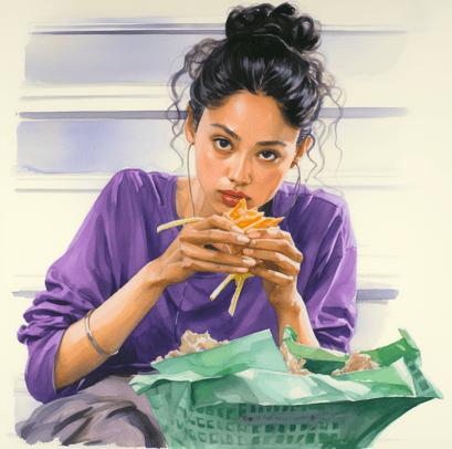 Woman eating French fries