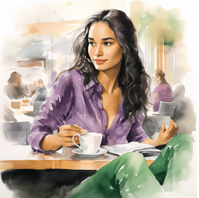 Woman drinking coffee in a cafe