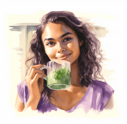 Young woman drinking green tea
