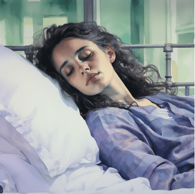 Sick woman in hospital bed