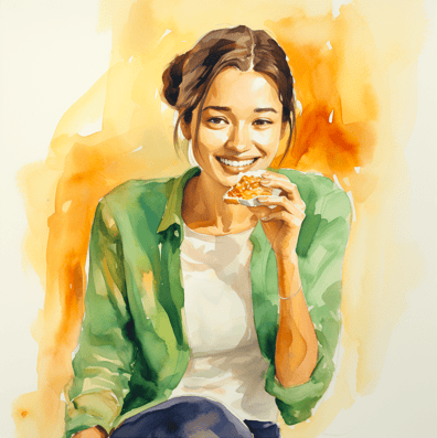 Woman eating toast 