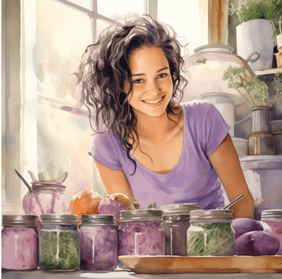 Woman with jars of legumes