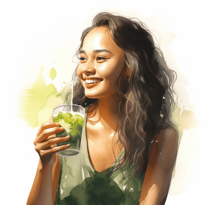 Woman smiling with green tea